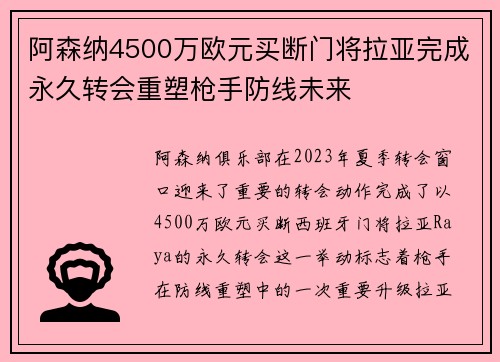 阿森纳4500万欧元买断门将拉亚完成永久转会重塑枪手防线未来
